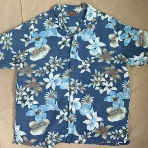 Tasso Elba Blue Floral Button-up Silk Shirt